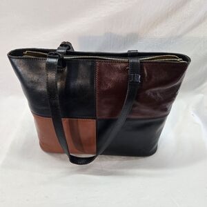Patricia Nash Tote Bag Danville Colorblock Black British Tan Leather New